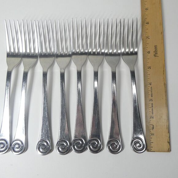 Robert Welch Ammonite 8 Dinner Forks Stainless Flatware Helmick Korea 18/10 - Picture 5 of 8
